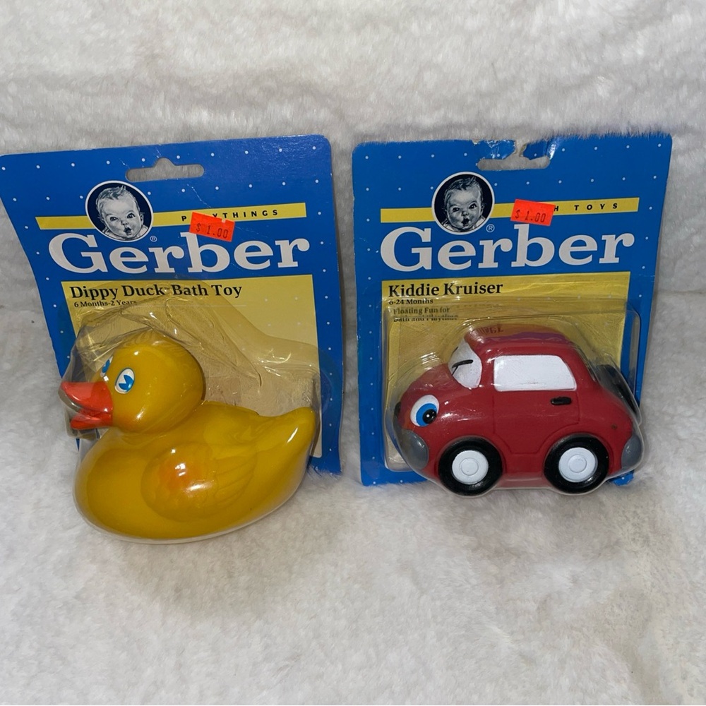 Vintage 1991 Gerber Dippy Duck & Kiddie Kruiser Baby Bath Toys NOS NEW